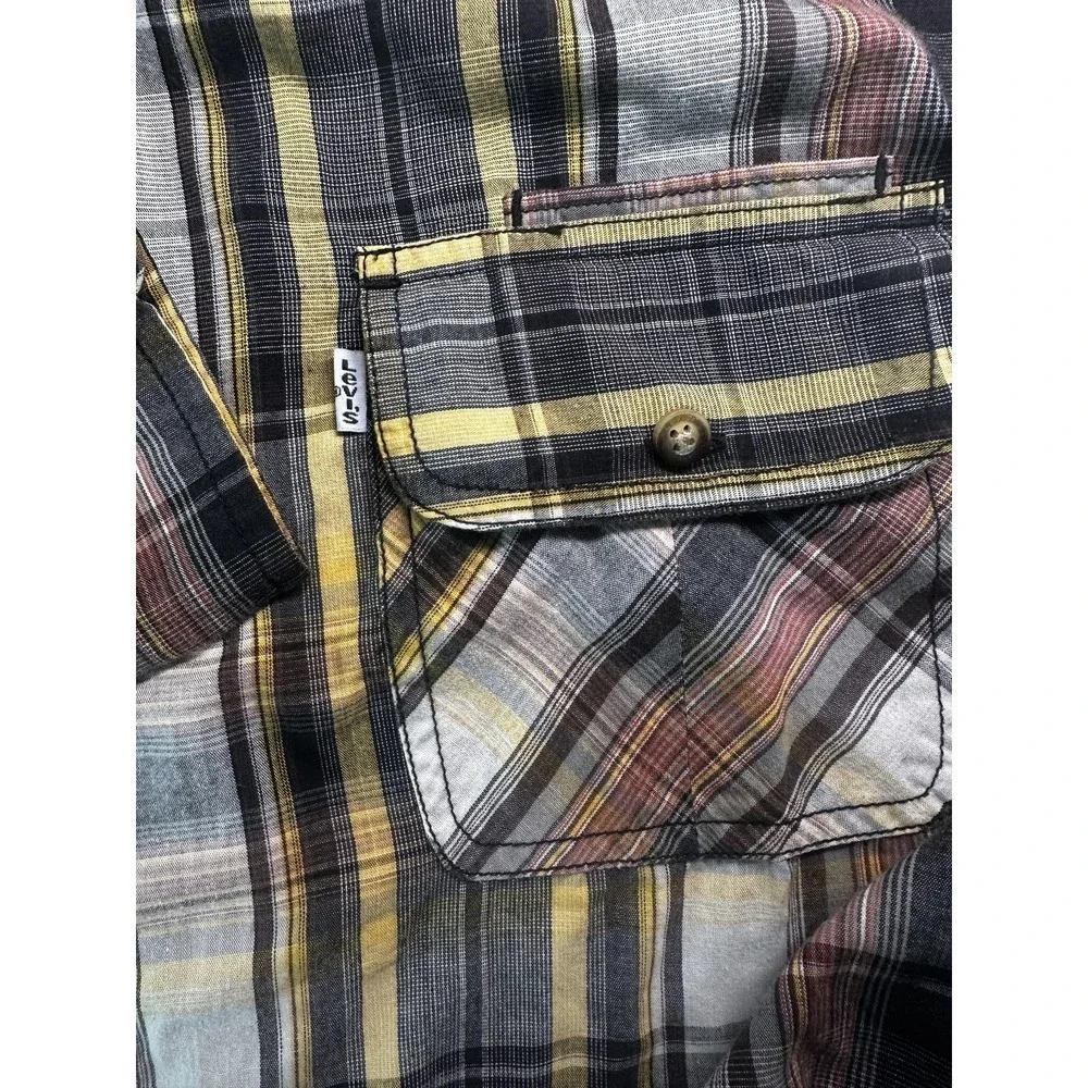 Levi's Shirt Mens XL Yellow Black Plaid Button Front Long Sleeve Western Casual‎